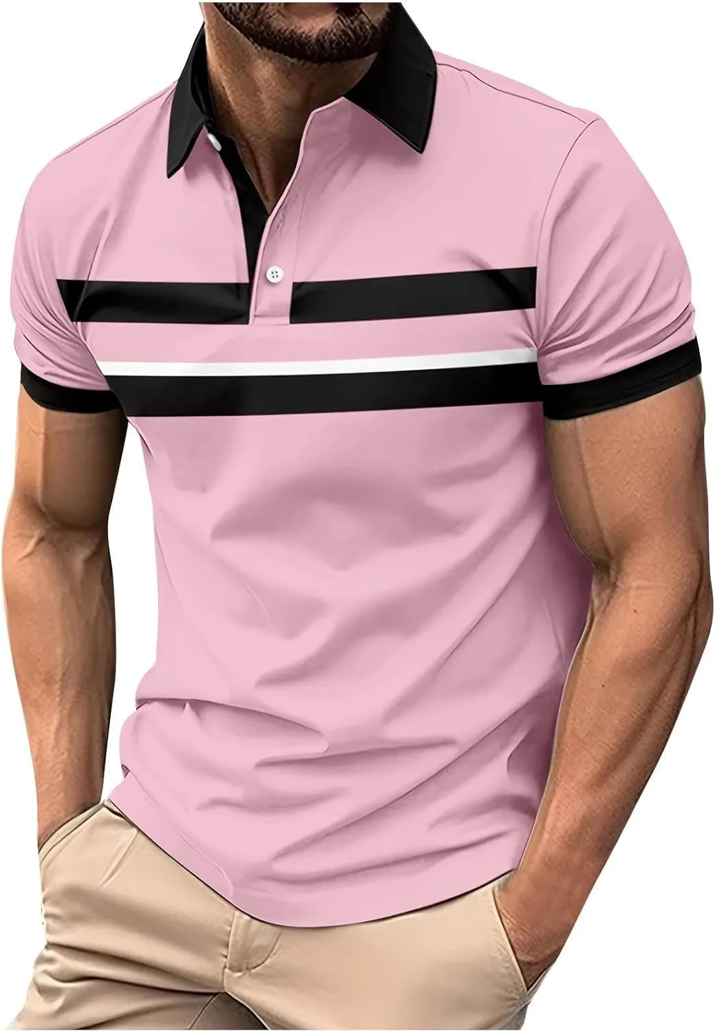 

Мужская поло с коротким рукавом, ретро-полоска, влагоотводящая