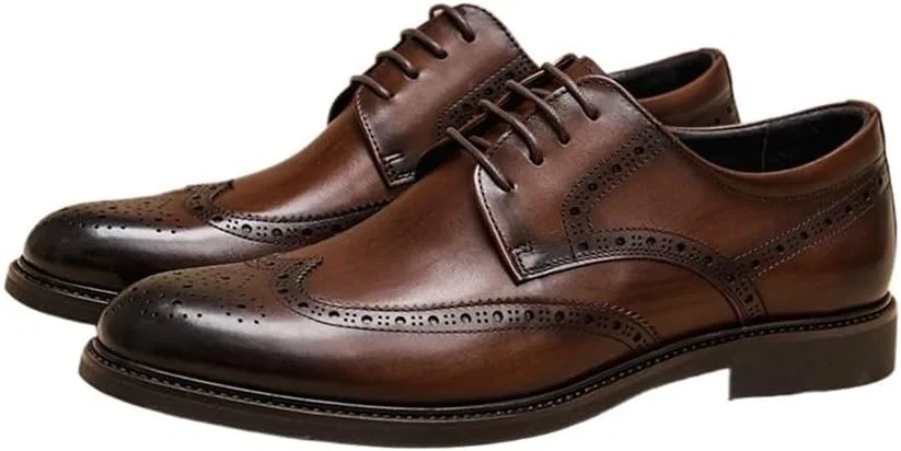 BWBVHRHZY Туфли Frühling atmungsaktive lässige Lederschuhe Herren Top Geschnitzte Business Low-Top britische Hochzeitsschuhe(Brown,38 EU) — фото 3