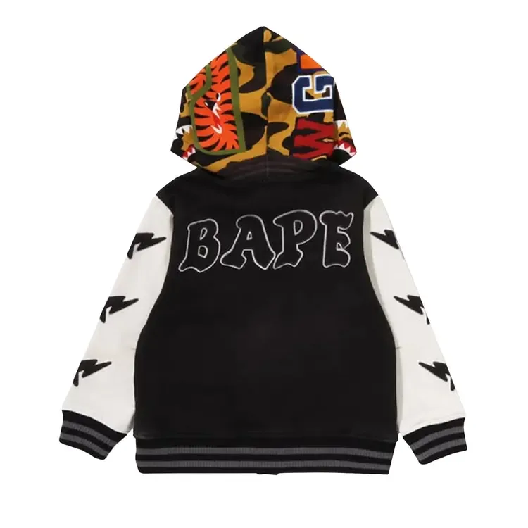 BAPE 1st Camo Shark Hoodie Print Sweat Varsity Jacket 'Black' — фото 2