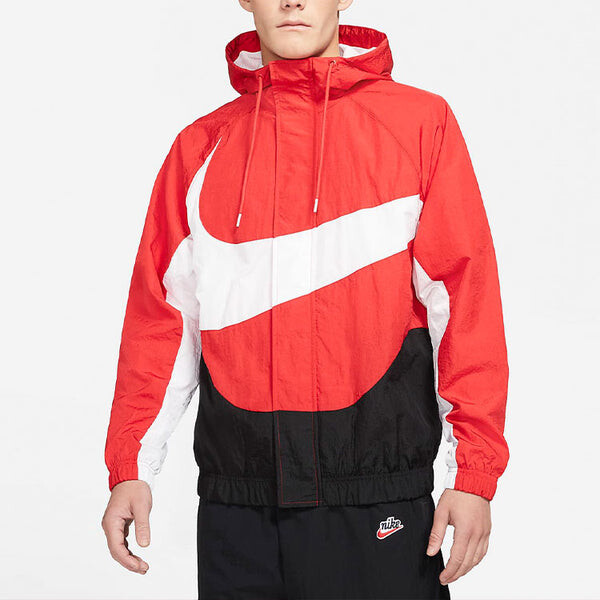 Куртка Nike Sportswear Swoosh Contrasting Colors Large Logo hooded Woven Jacket Red, красный — фото 3