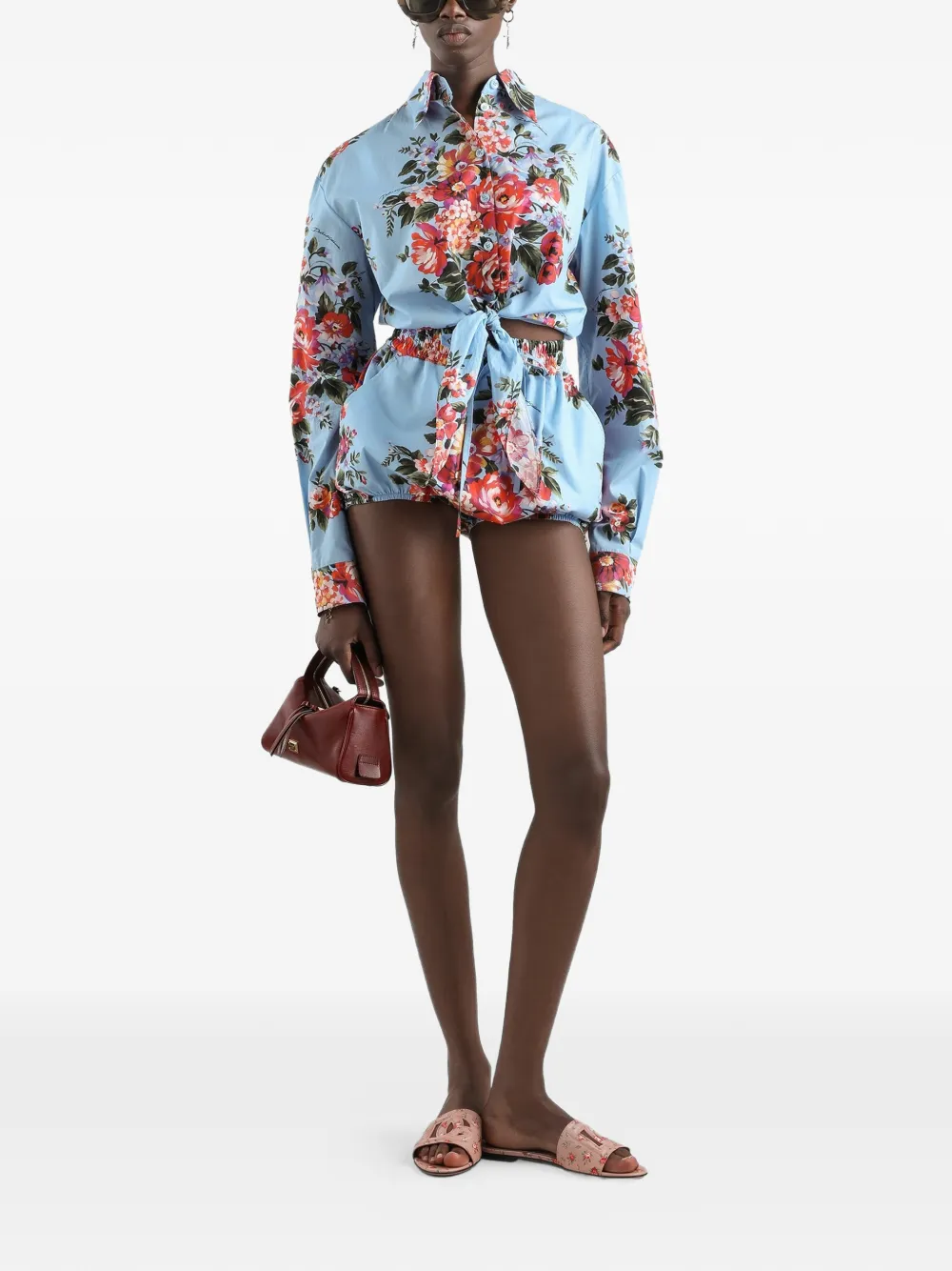 Шорты с цветочным принтом и кулиской Dolce & Gabbana, синий — фото 2