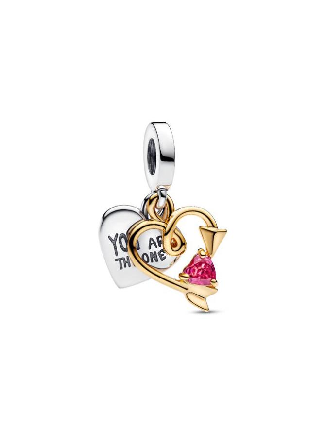 

Шарм Pandora Engravable Heart & Arrow Double Dangle Charm, стерлинговое серебро/золото
