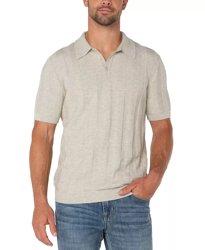 

Мужской тонковязаный поло-свитер Kingston Slim Fit с коротким рукавом в полоску с текстурой Liverpool Los Angeles, синий