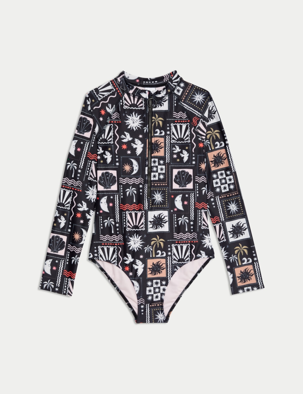 

Купальник с длинными рукавами и принтом Marks & Spencer, черный