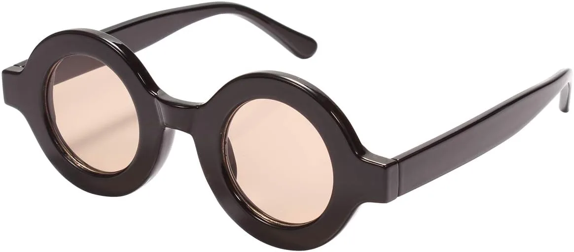 

Модные солнцезащитные очки в толстой, массивной круглой оправе, с защитой от УФ-излучения, для активного отдыха, разноцветные Fuaisi, Black Frame / Light Brown Lens