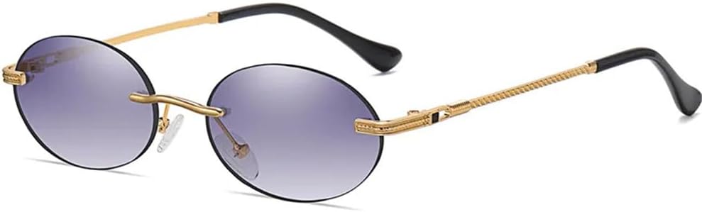 

Ретро овальные солнцезащитные очки без оправы для мужчин, синие зеркальные, золотистые металлические, мужские круглые очки без оправы для женщин, защита от ультрафиолета UV400 UYPTK, Gold Grey