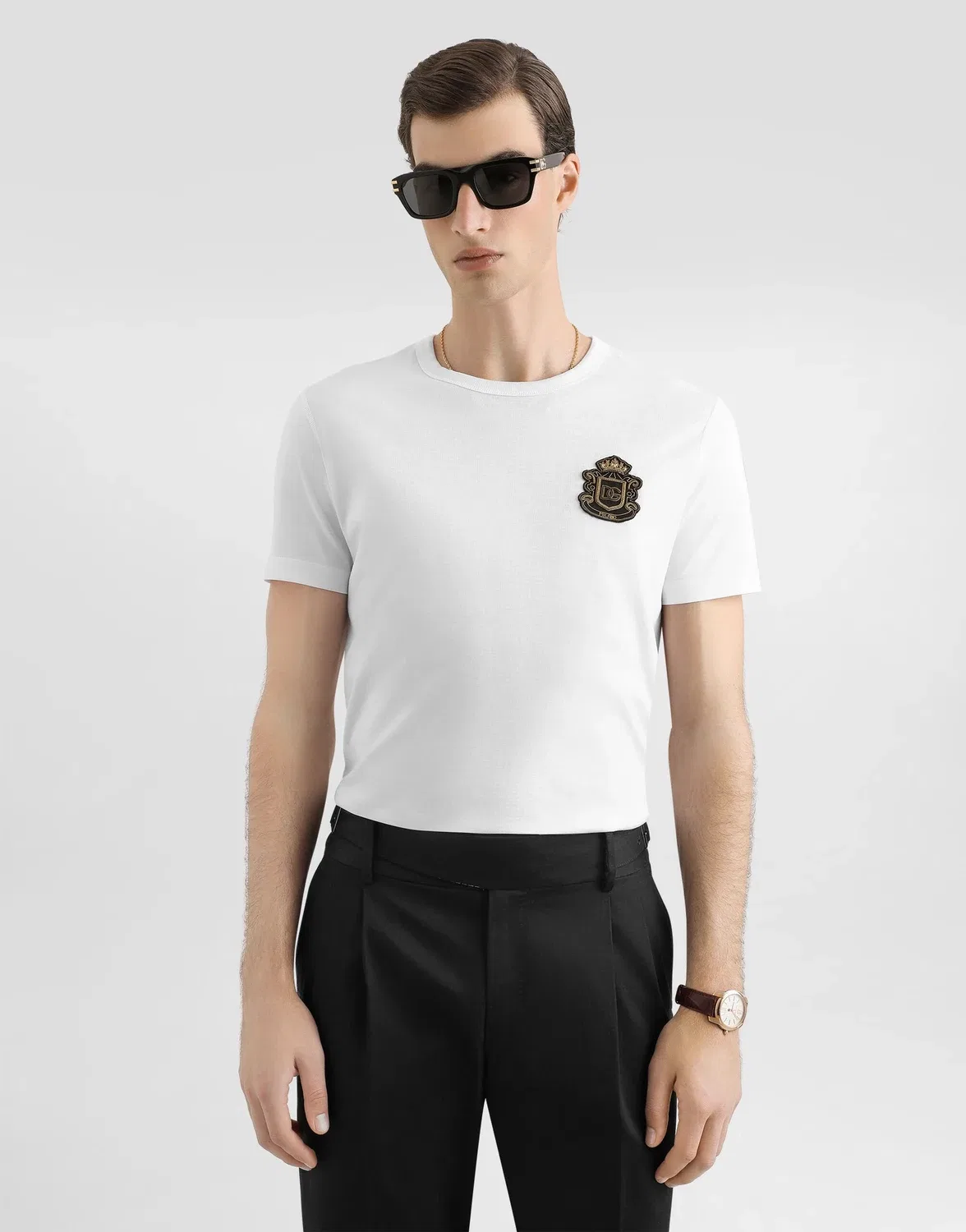 Футболка с геральдическим нашивкой DOLCE & GABBANA, белый — фото 4