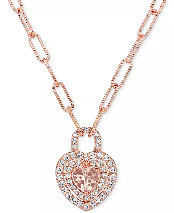 

Ожерелье с подвеской в форме сердца из 18-дюймового серебра с морганитом (5/8 карата tw) и белым топазом (7/8 карата tw) из 18-каратного розового золота Macy'S, morganite