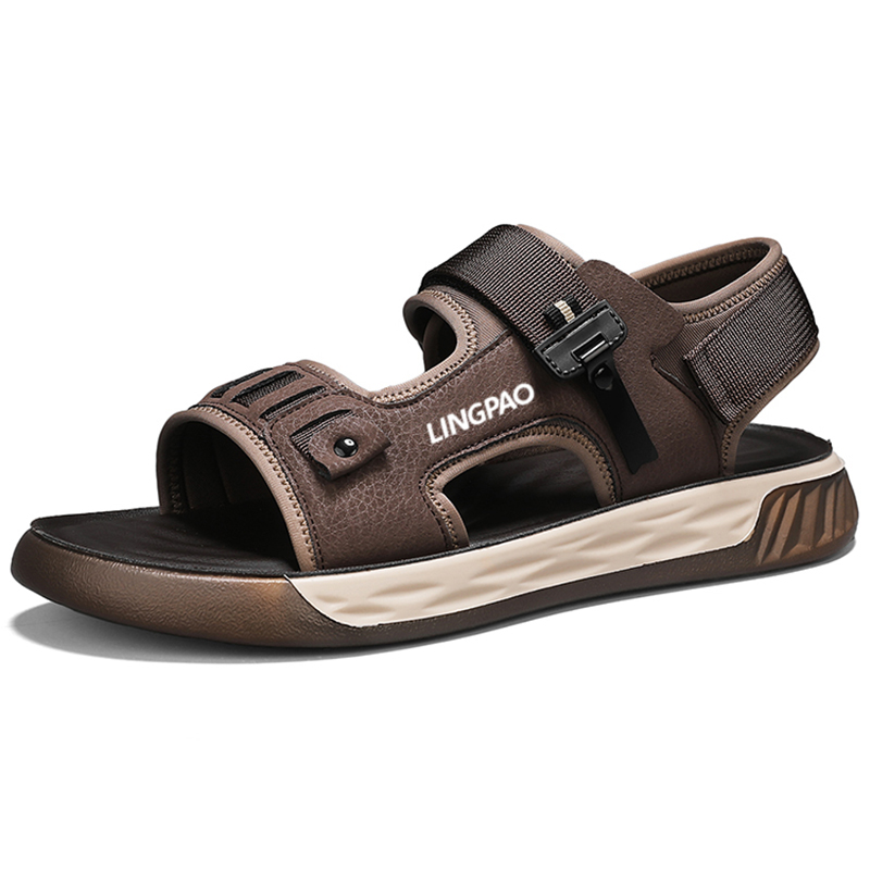 

LINGPAO Мужские пляжные сандалии коричневые, цвет Brown