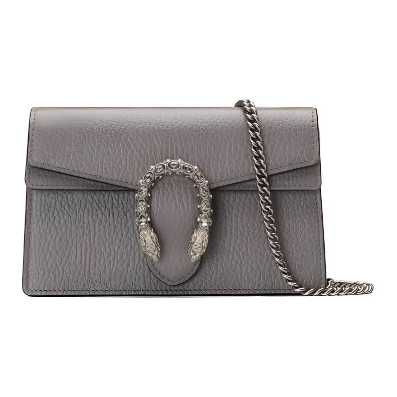 

GUCCI Кожаная сумка Дионис на цепочке через плечо для женщин серого цвета