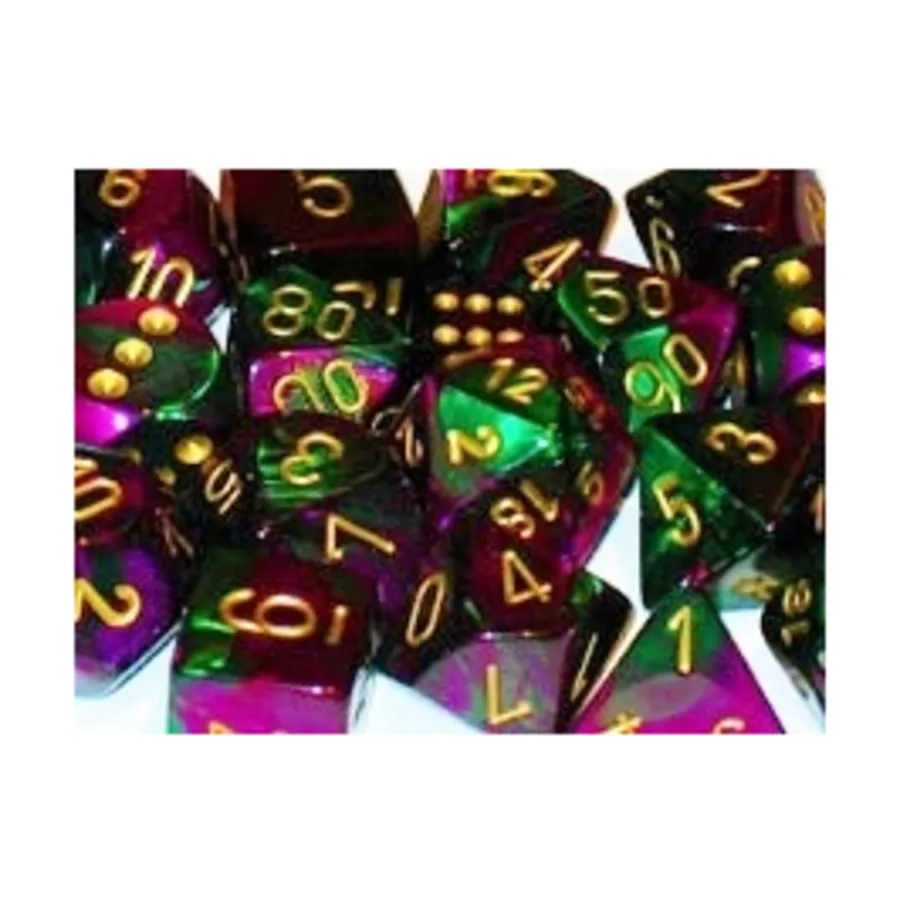 

Полисеточный комплект: зеленый и фиолетовый с золотом (7), Dice - Gemini - Poly Sets (Chessex)