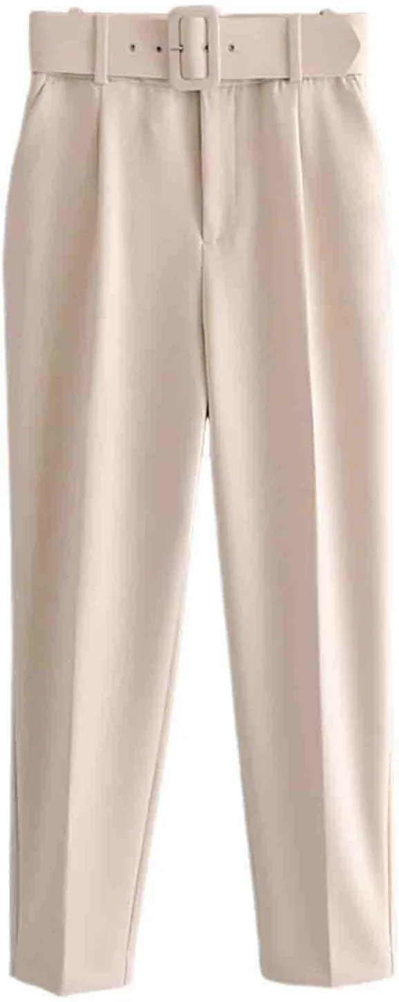 Брюки для женщин Work High Waisted, деловые повседневные брюки Business Casual, Slim Fit, прямые, однотонные, с поясом Generic, белый