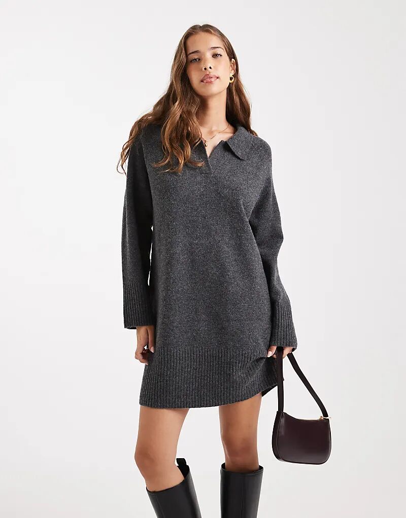 

ONLY трикотажное мини-платье поло серого цвета