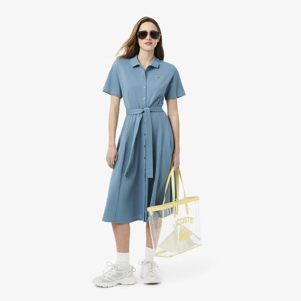 Платье Lacoste Fit & Flare с поясом, синее — фото 3