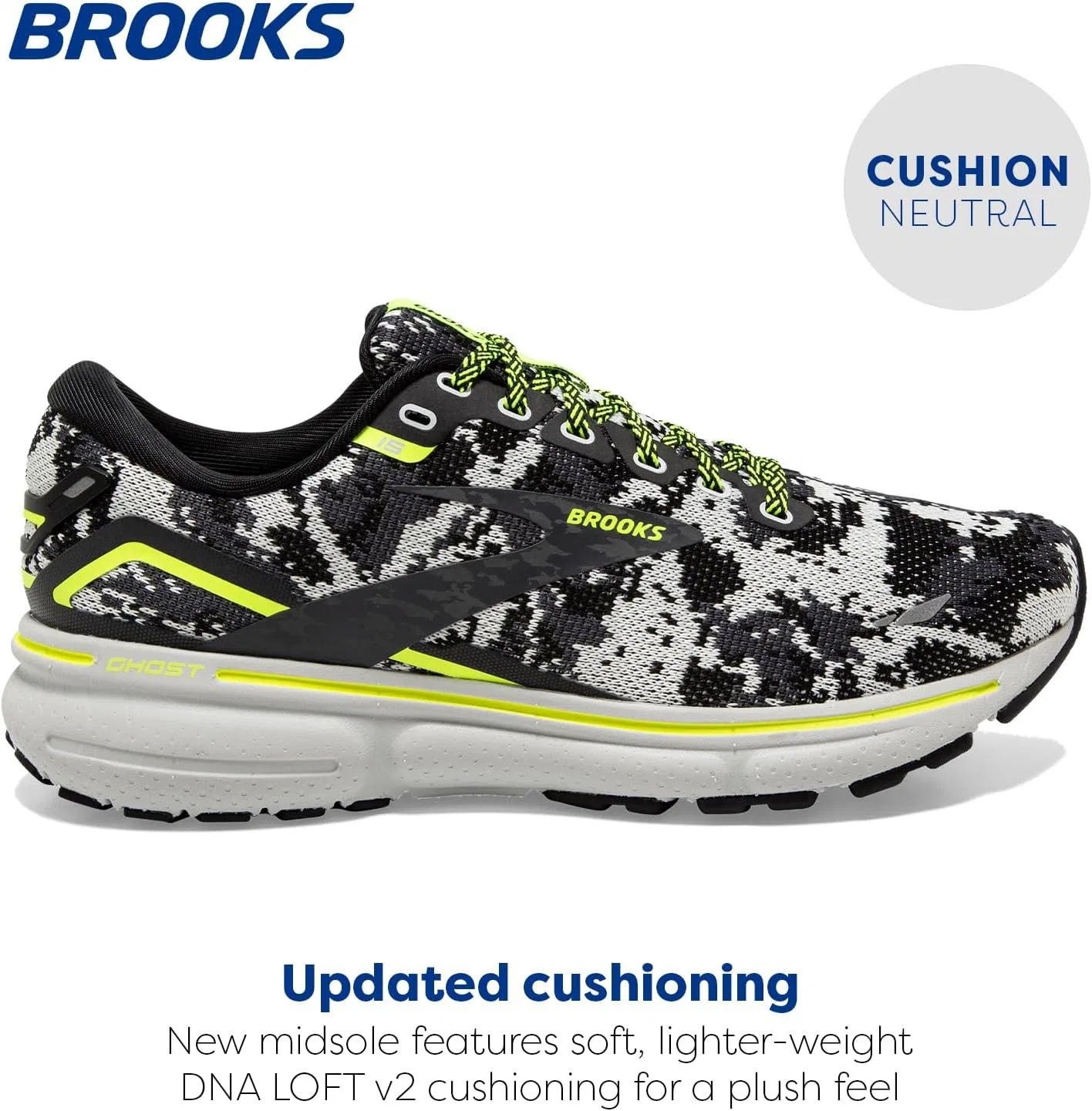 Мужские беговые кроссовки Brooks Ghost 15 нейтрального цвета, Black/Ebony/Nightlife — фото 3