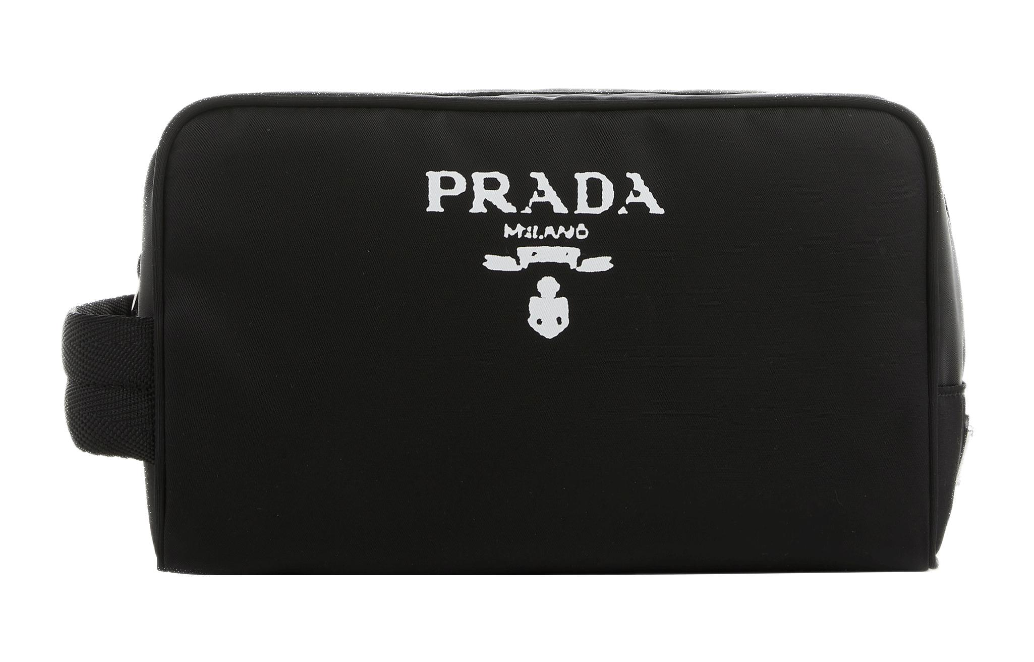 

PRADA Клатч из переработанного нейлона с кожаной отделкой, косметичка женская black