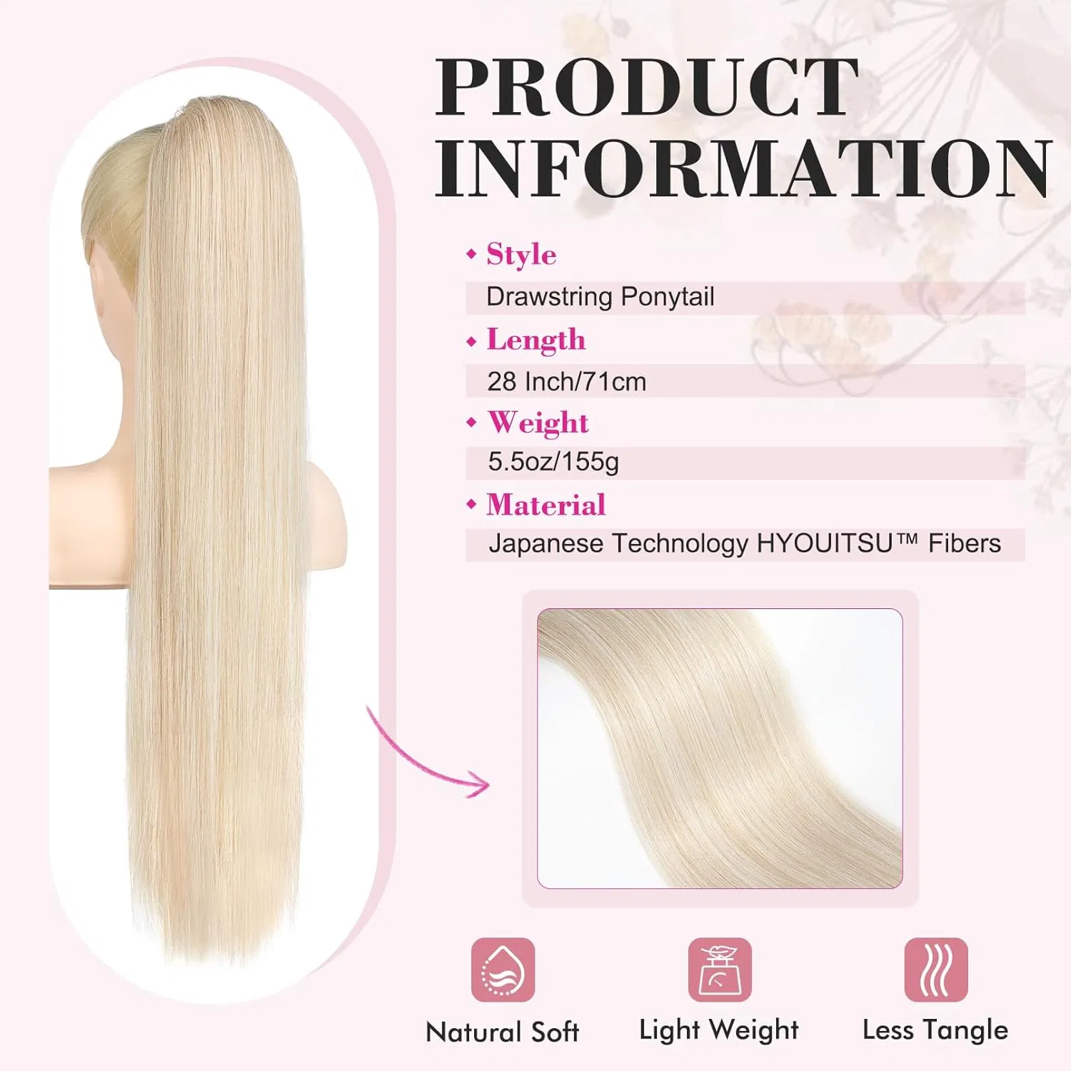Длинный прямой хвост-шиньон «Ponytail Hair Extension» от REECHO Reecho, Light Blonde — фото 2
