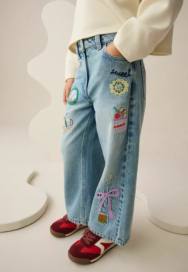 Джинсы прямого кроя с вышивкой, стандартного кроя, широких штанин. Next, Denim — фото 3
