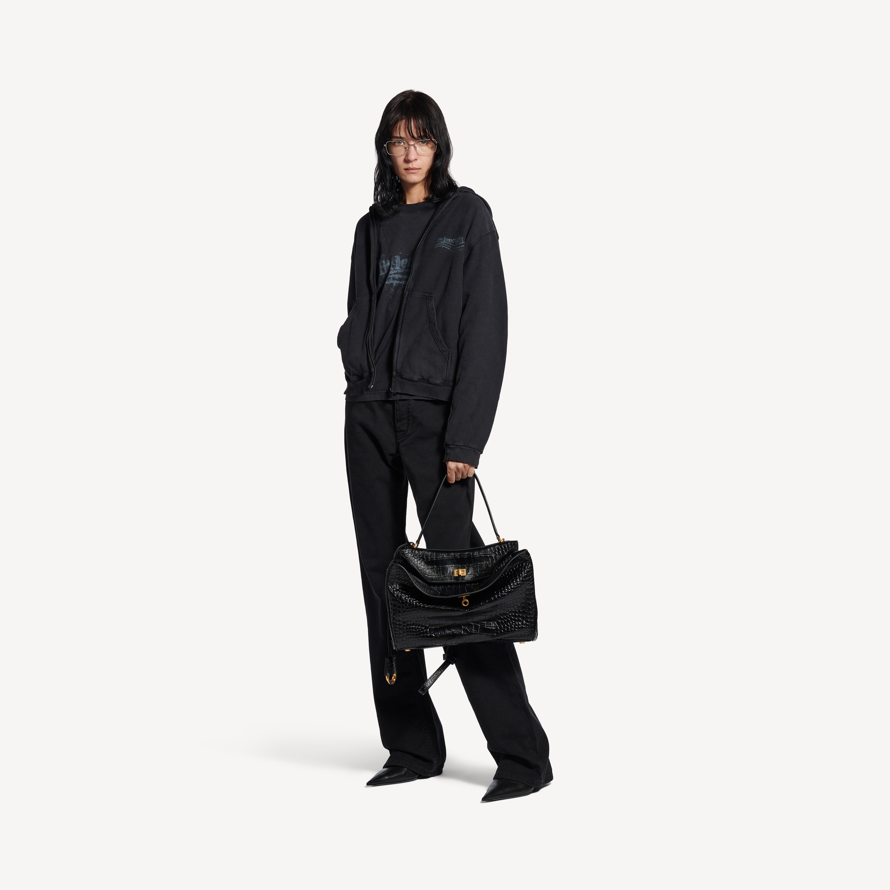 

Женское выстиранное худи на молнии с эффектом "crayon political", стандартный крой, цвет выцветший черный BALENCIAGA, выцветший черный