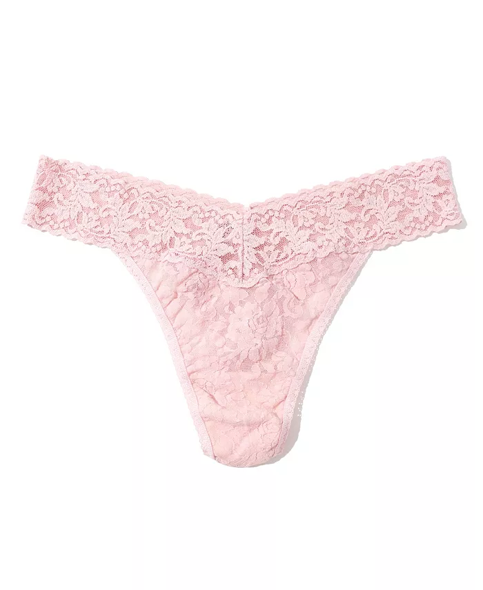 

Женские фирменные кружевные стринги с оригинальной посадкой Hanky Panky, розовый