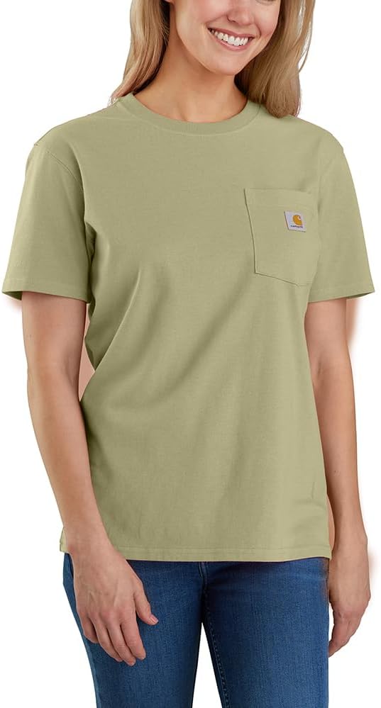 

Carhartt женская футболка с карманом, свободный крой, плотная ткань, короткий рукав, Dried Clay
