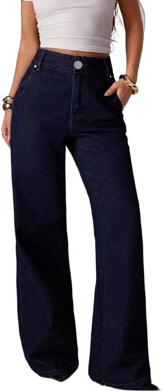 Джинсы прямые, свободные, на пуговицах, Dark Wash