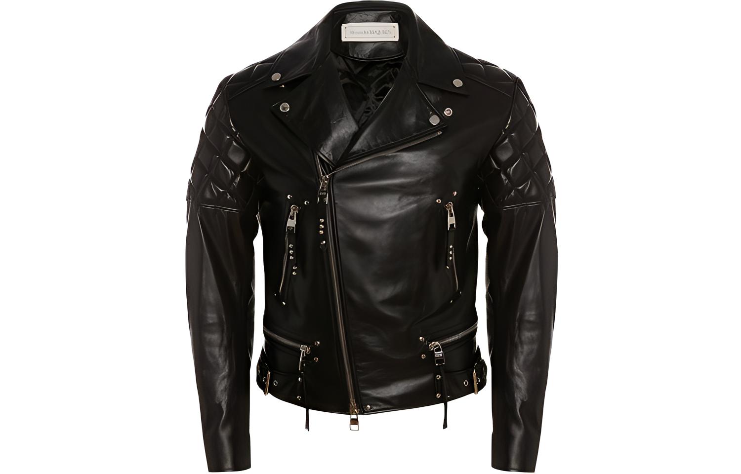 

Alexander McQueen Кожаная куртка SS22 мужская черная