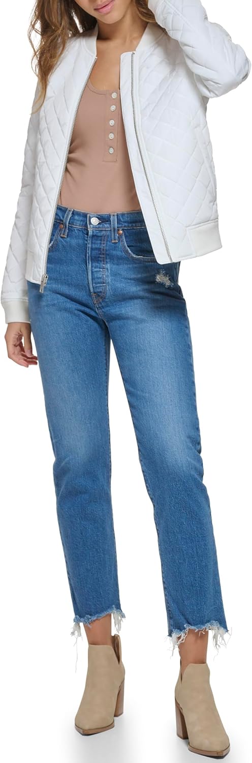 Женская стеганая куртка-бомбер Levi's с ромбовидной отделкой и передними карманами - стандартные и большие размеры, White — фото 2