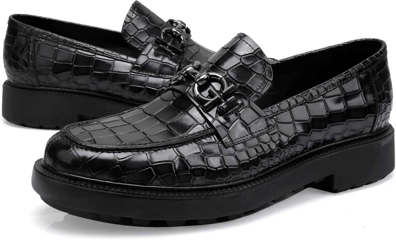 Лоферы, крокодиловая печать, Premium, Black