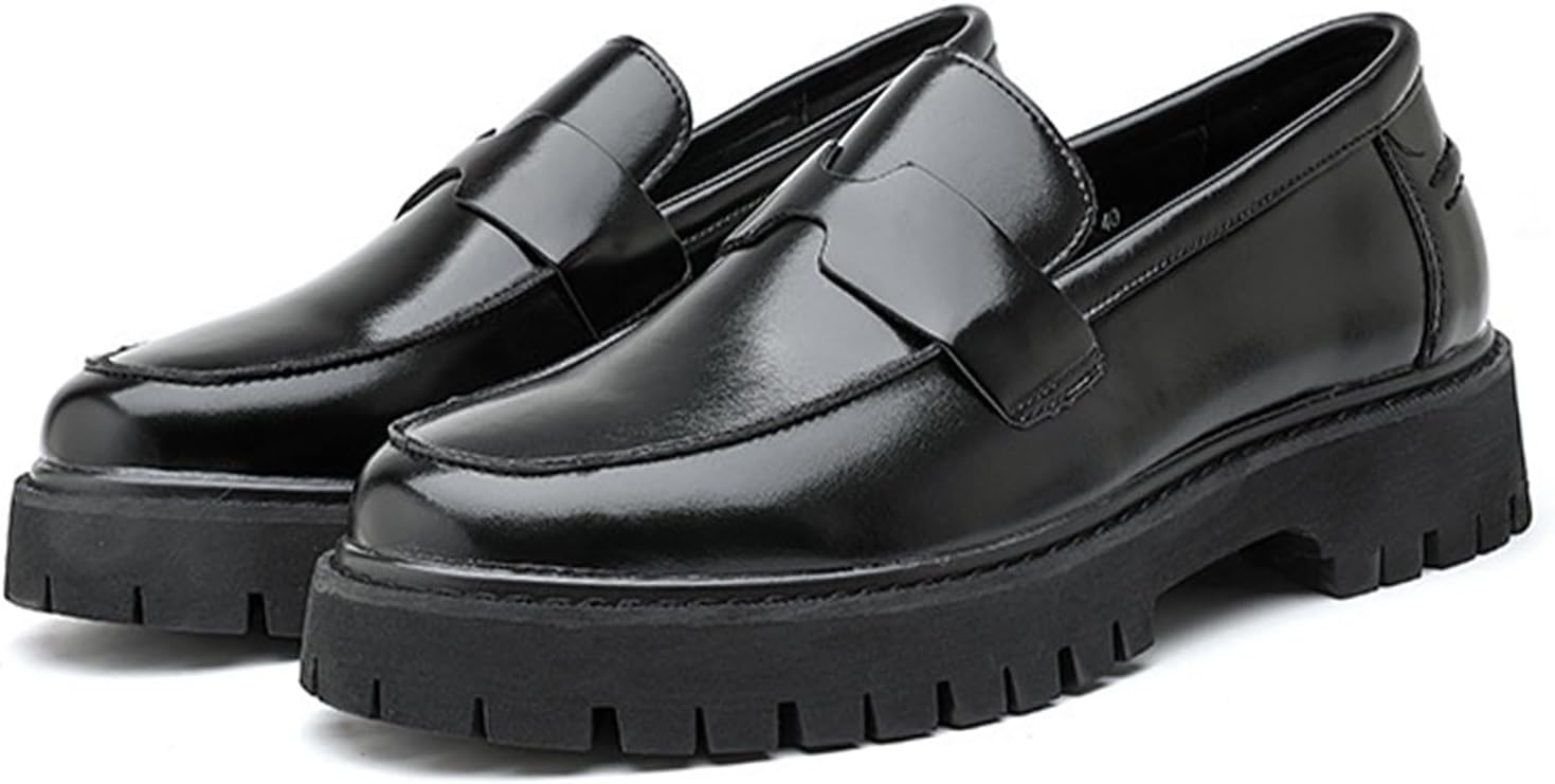 

Мужские мягкие кожаные лоферы на платформе с толстой подошвой, удобные классические туфли с круглым носком для бизнеса и повседневной носки, нескользящая подошва, подходят для вечеринок, свадеб, офиса и работы Gxnngej, черный