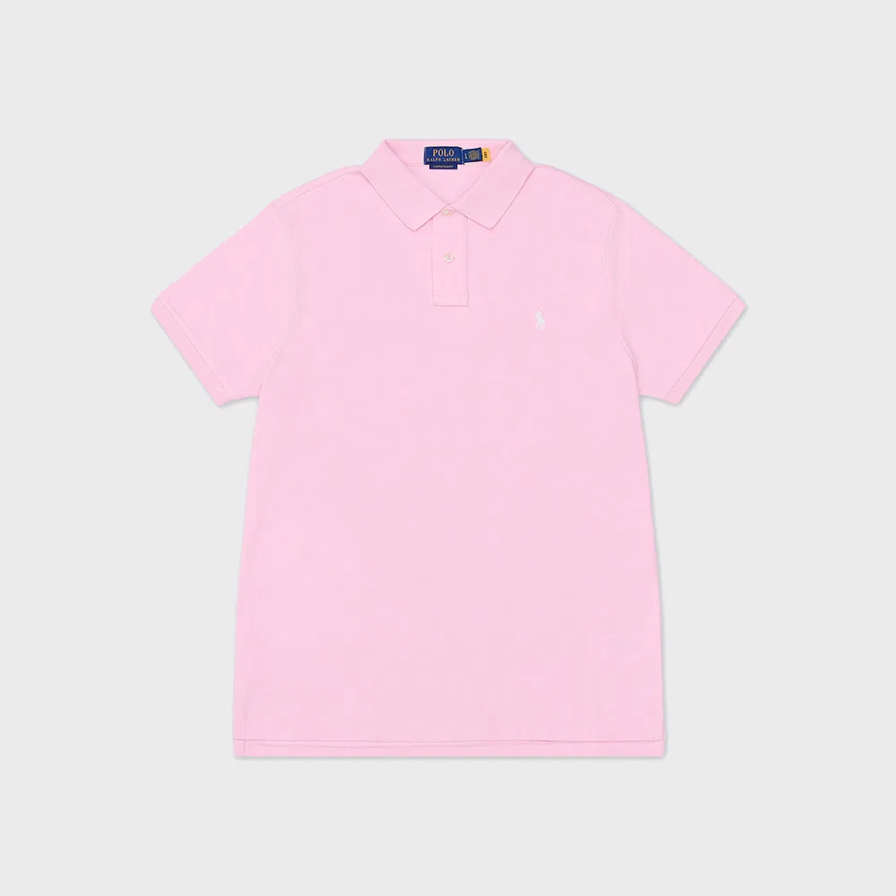 Мужская приталенная рубашка поло из сетчатого хлопка розового цвета от Polo Ralph Lauren