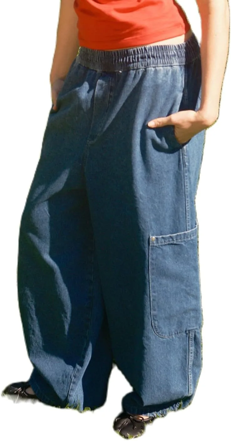 

Женские джинсы Wide Leg Baggy Y2K Plus Size с эластичным поясом и карманами Pivanzore