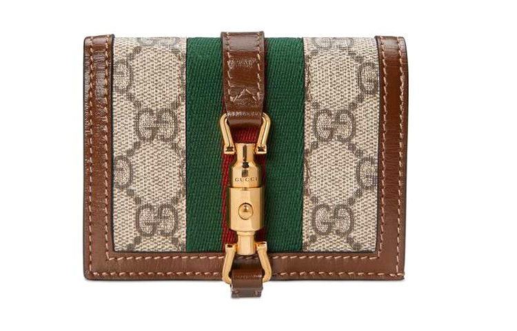

GUCCI Кошелек-клатч Jackie 1961 Canvas With Leather, кардхолдер маленький женский зеленый коричневый мультиколор