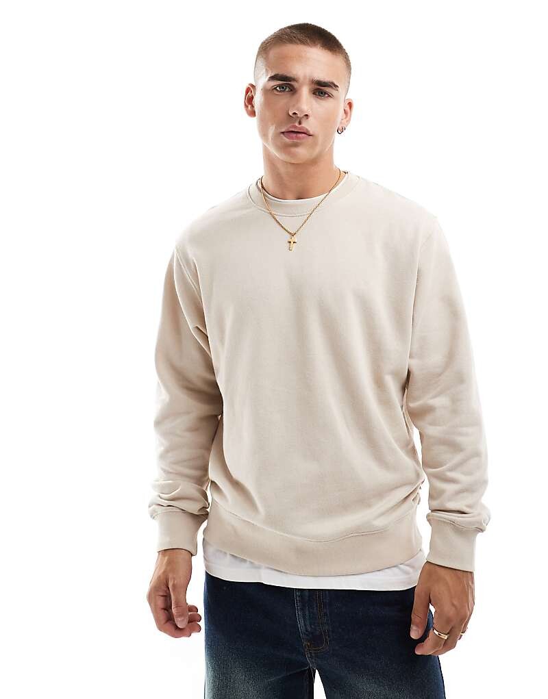 

Бежевая толстовка оверсайз с круглым вырезом Jack & Jones