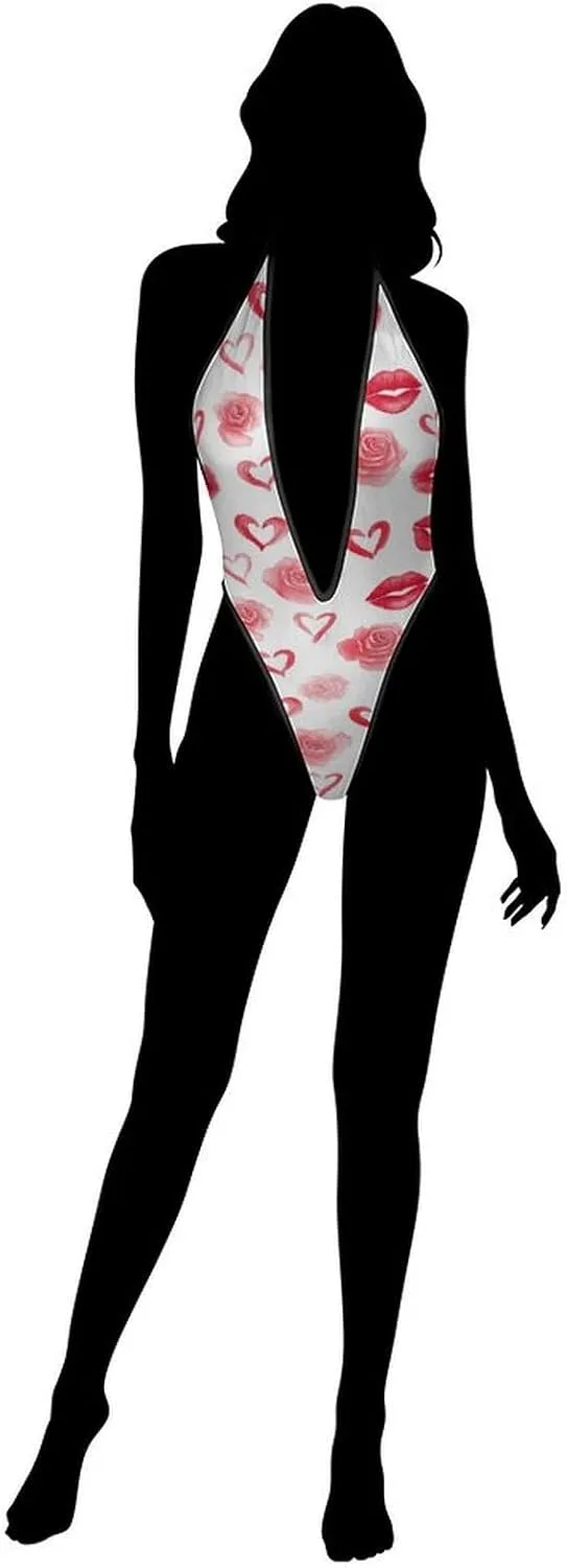 Valentine's Day Женский комбинезон Белье Sexy Deep V Halte Bodysuit Цельный купальник Тонг Generic, Style-4 — фото 4