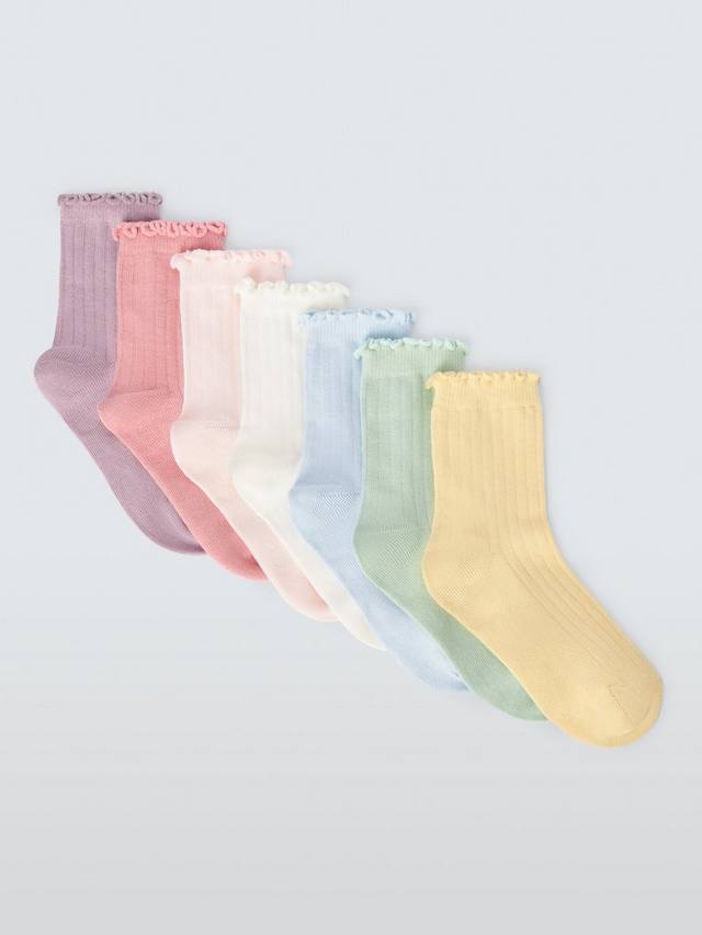 

Детские хлопковые носки с рюшами John Lewis, Pack of 7, Multi