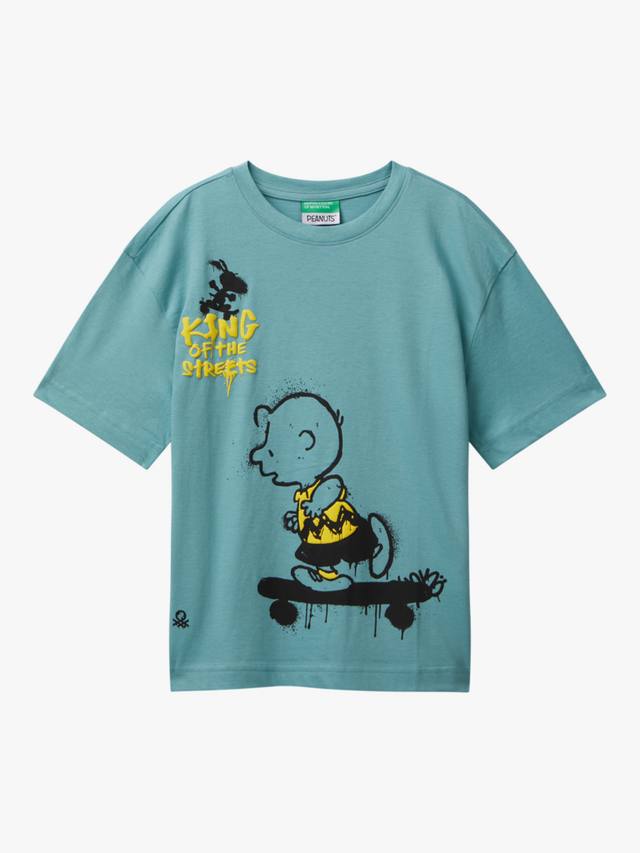 

Детская хлопковая футболка с коротким рукавом и принтом Peanuts Benetton, Green