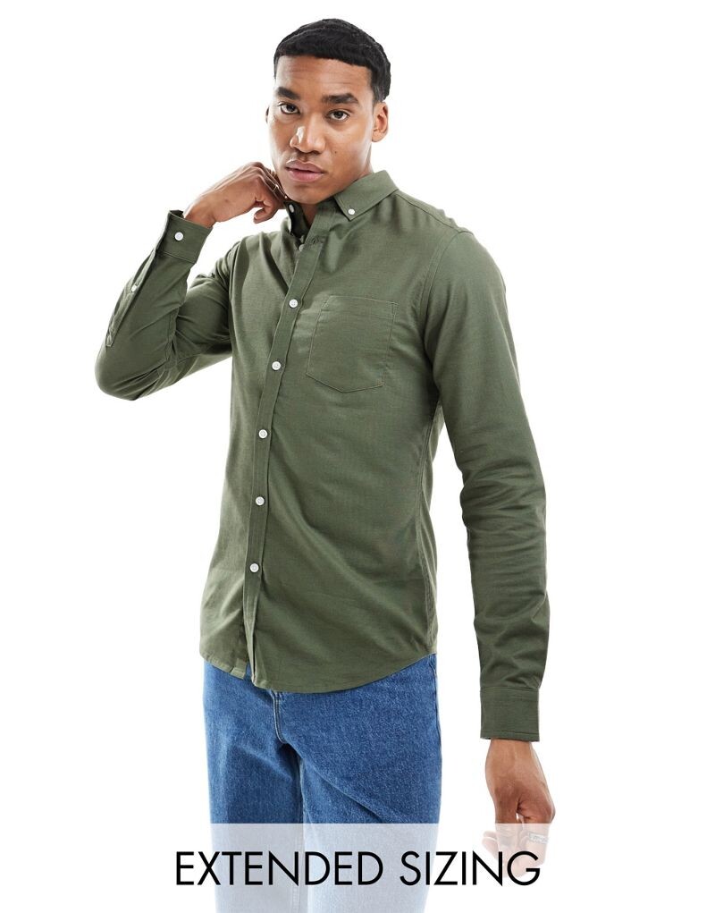 

Узкая оксфордская рубашка цвета хаки ASOS DESIGN