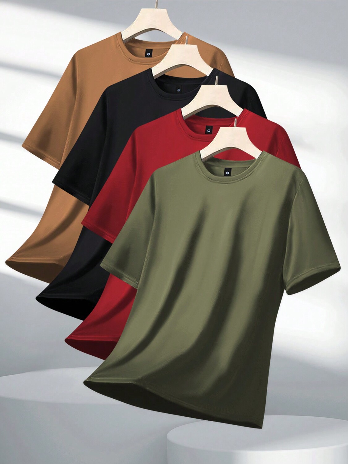 

4 Мужские однотонные базовые футболки стандартного кроя с короткими рукавами, стильный и повседневный летний наряд, мультиколор