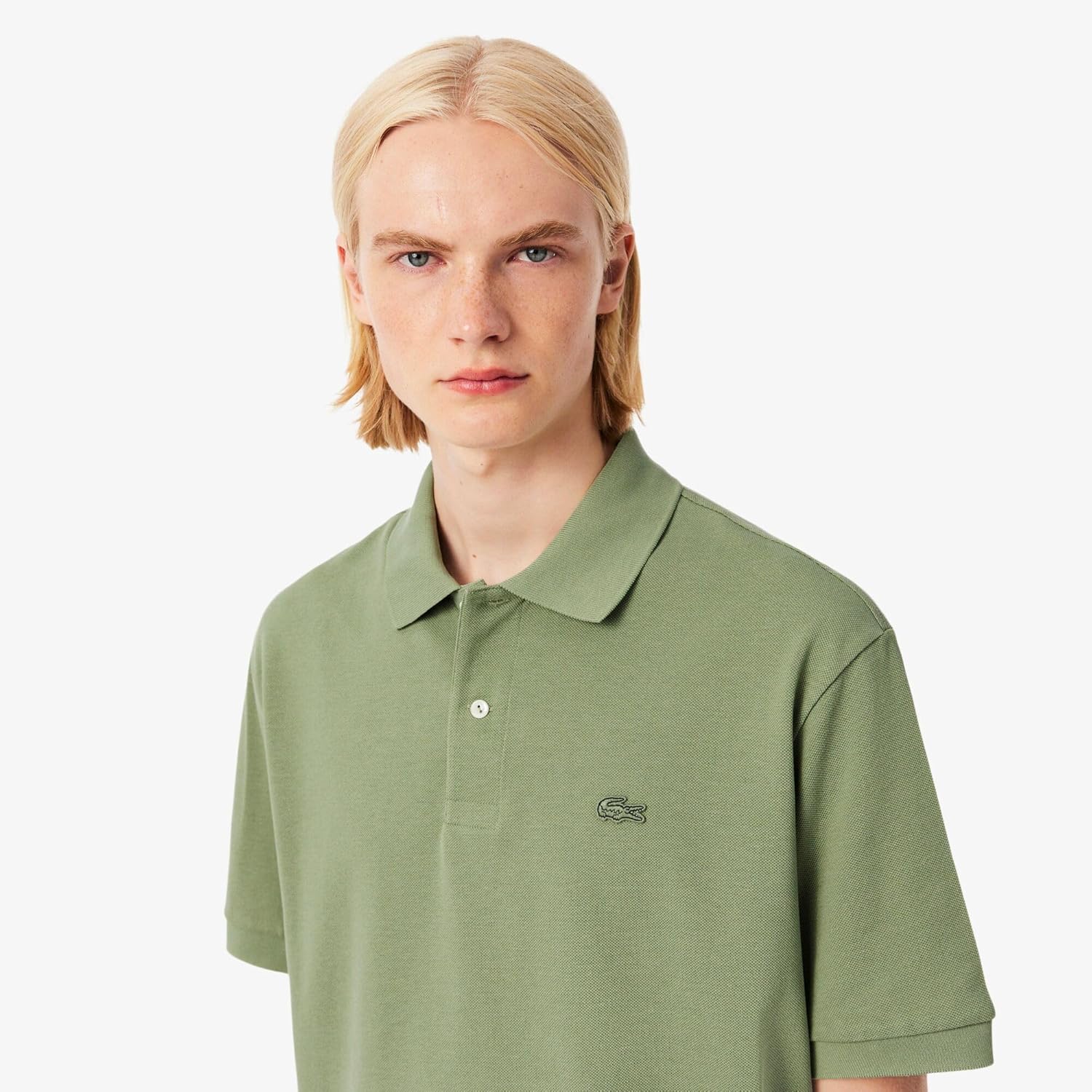 Мужская повседневная поло-рубашка Lacoste из плотной ткани свободного кроя, шалфейно-зеленый — фото 2