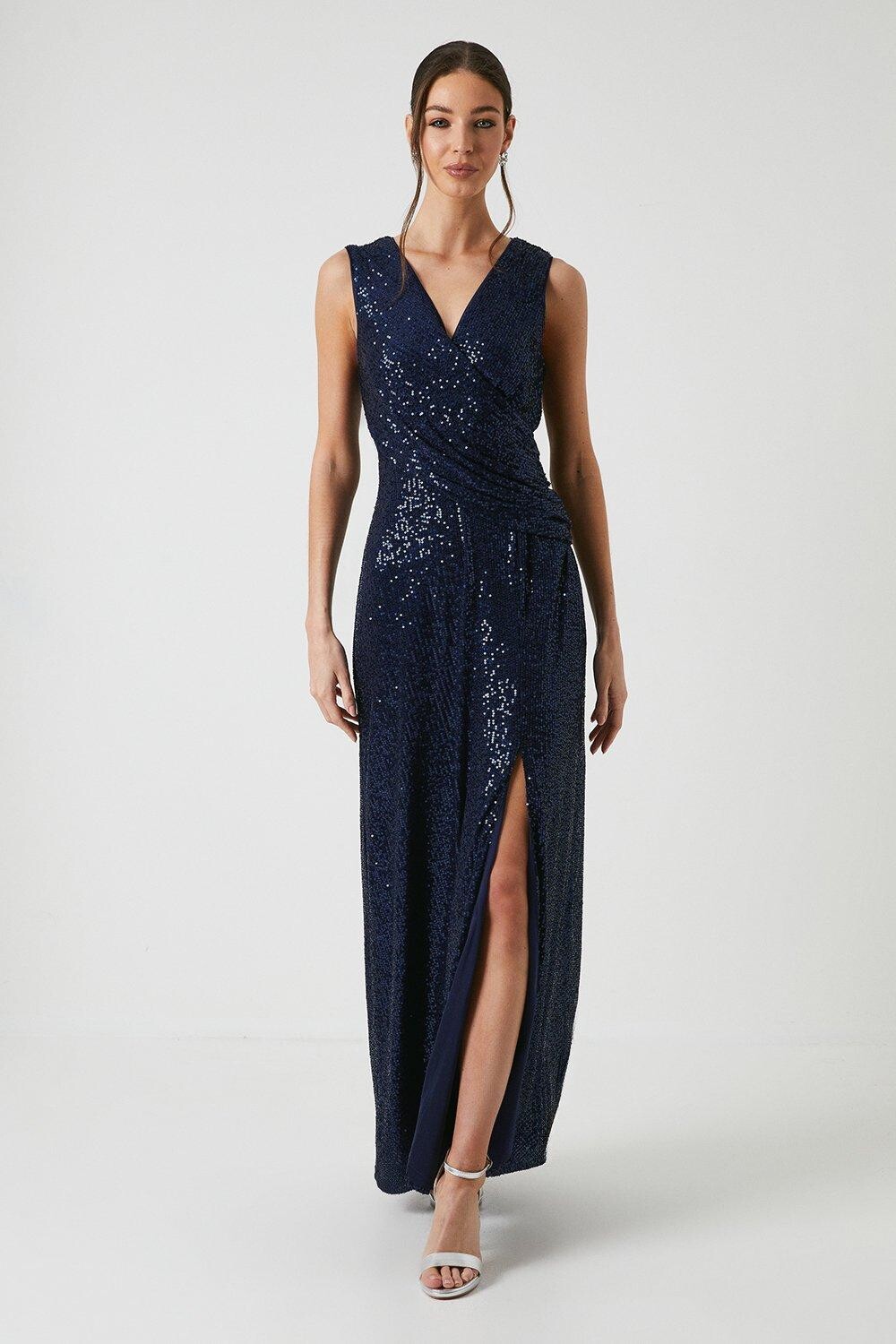 

Платье подружки невесты с драпировкой и пайетками Coast, темно-синий, Черный, Платье подружки невесты с драпировкой и пайетками Coast, темно-синий