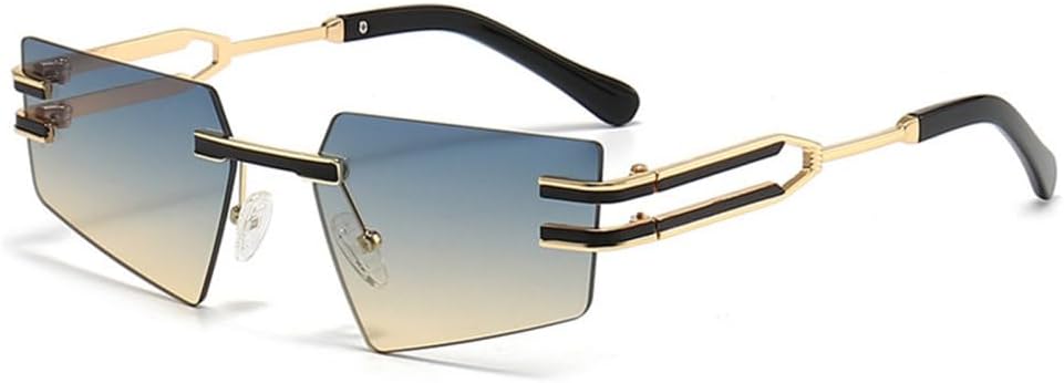 

Ретро-солнцезащитные очки без оправы для женщин и мужчин, металлические солнцезащитные очки, женские очки без оправы, защита от УФ-излучения UV400, модные очки LJTJTAV, Gold-blue Brown