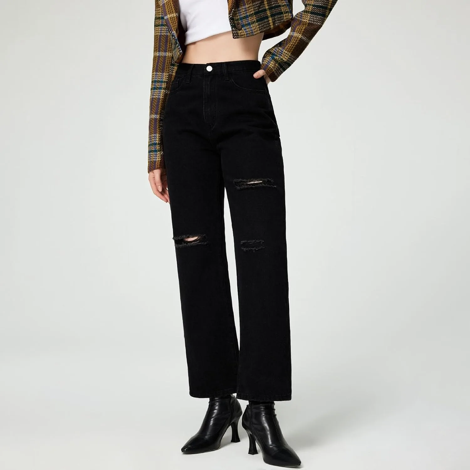 Женские джинсы Wide Leg High Waisted Baggy с эффектом потертости — фото 3