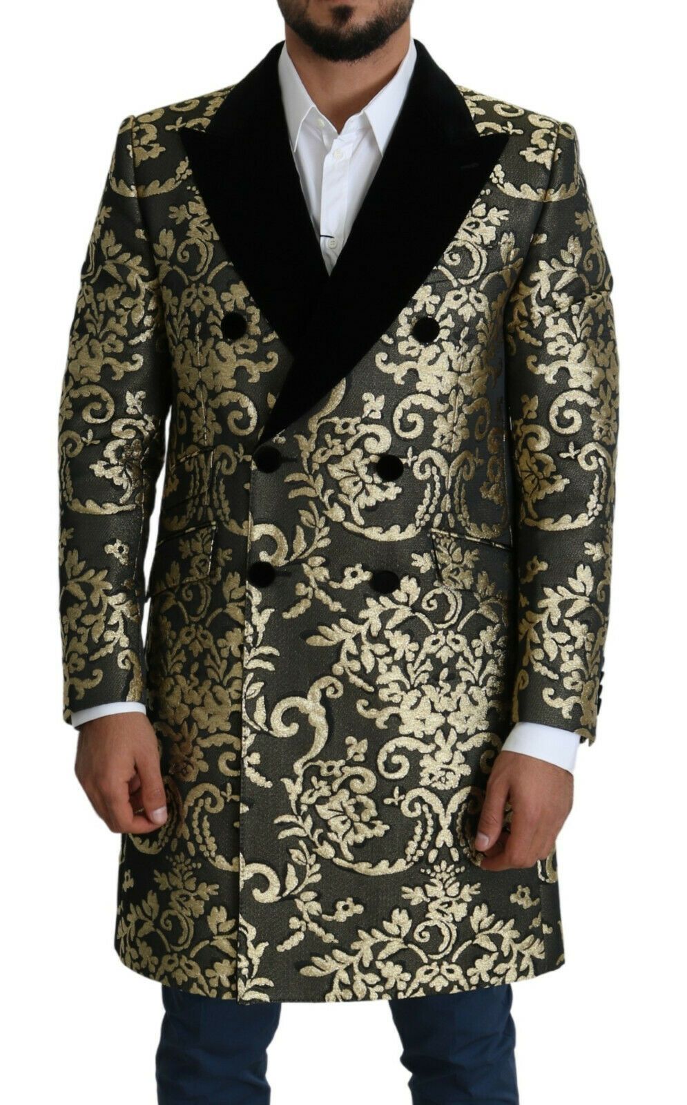 

Двубортное пальто Sicilia из жаккарда золотисто-черного цвета Dolce & Gabbana