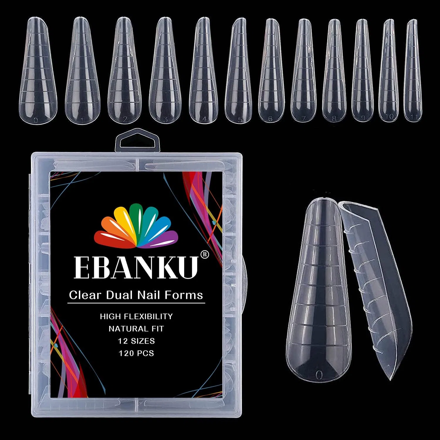 Формы для наращивания ногтей EBANKU 120 шт., 12 размеров Ebanku, Stiletto Almond Dual Shape