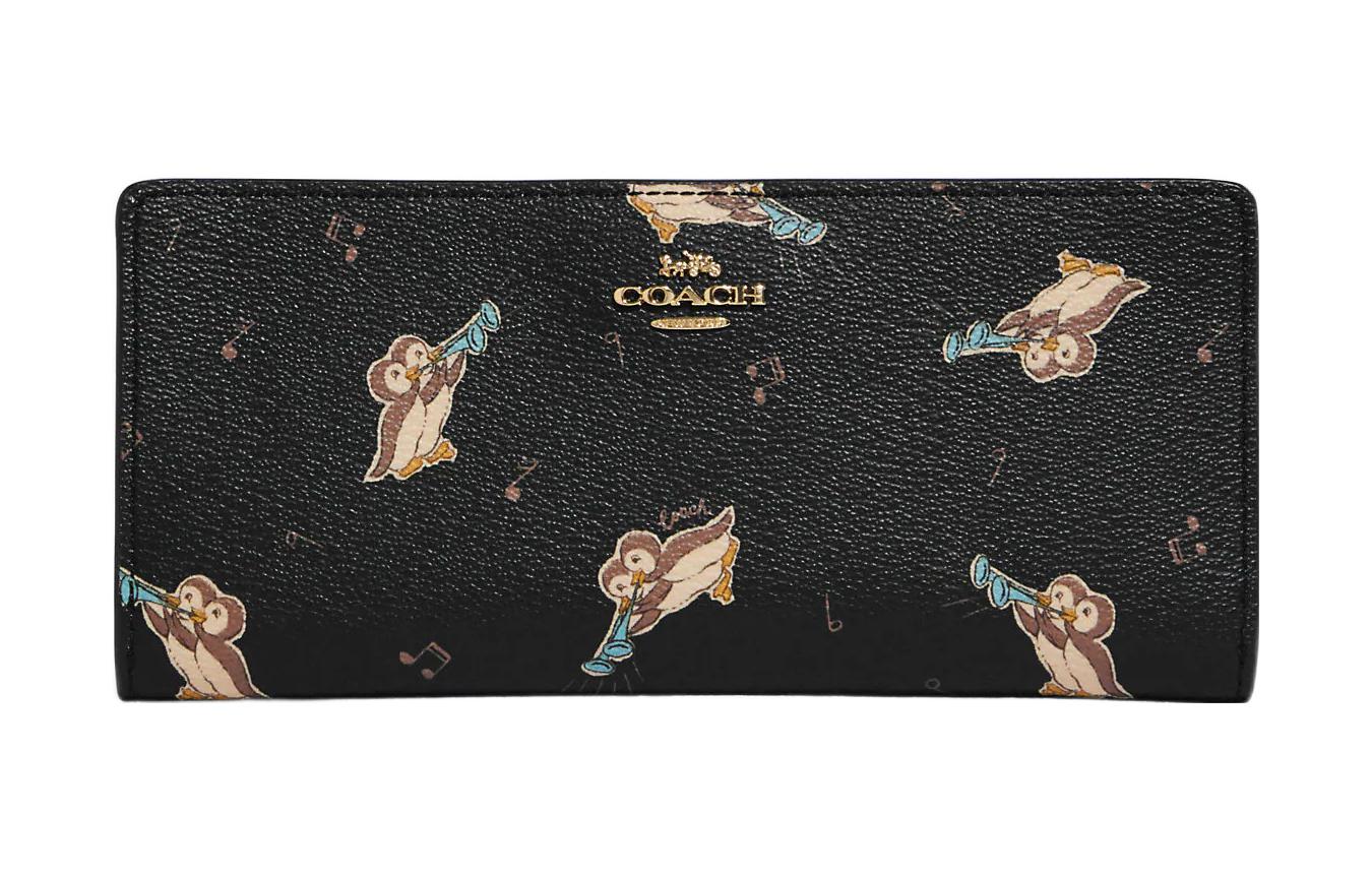 

Кошелек женский Coach черный из покрытого холста с гладкой кожаной кардхолдер