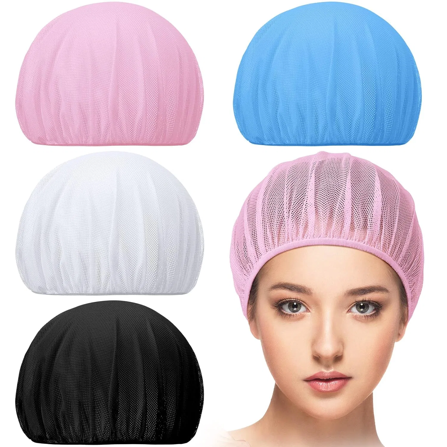 Женская сетчатая шапочка для сна (4 штуки) Chuarry, White, Pink, Light Blue, Black