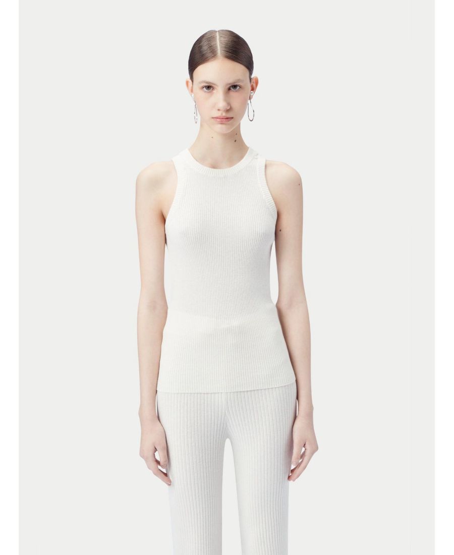 

Женская майка из 100% ребристого хлопка, шелка и кашемира Gobi Cashmere, White-snow white