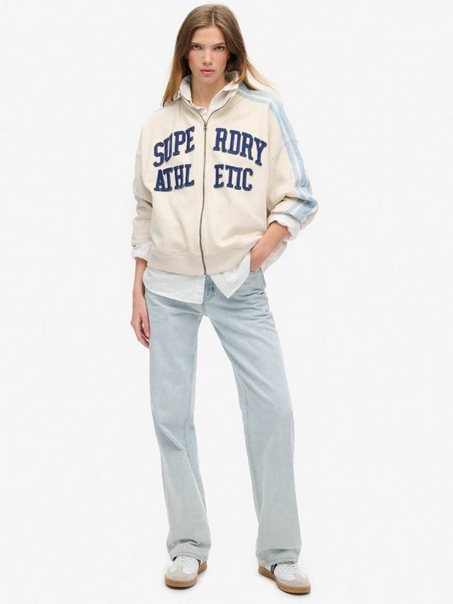 Свободный спортивный топ с аппликацией и молнией Superdry, Turtledove Cream/Blue — фото 3