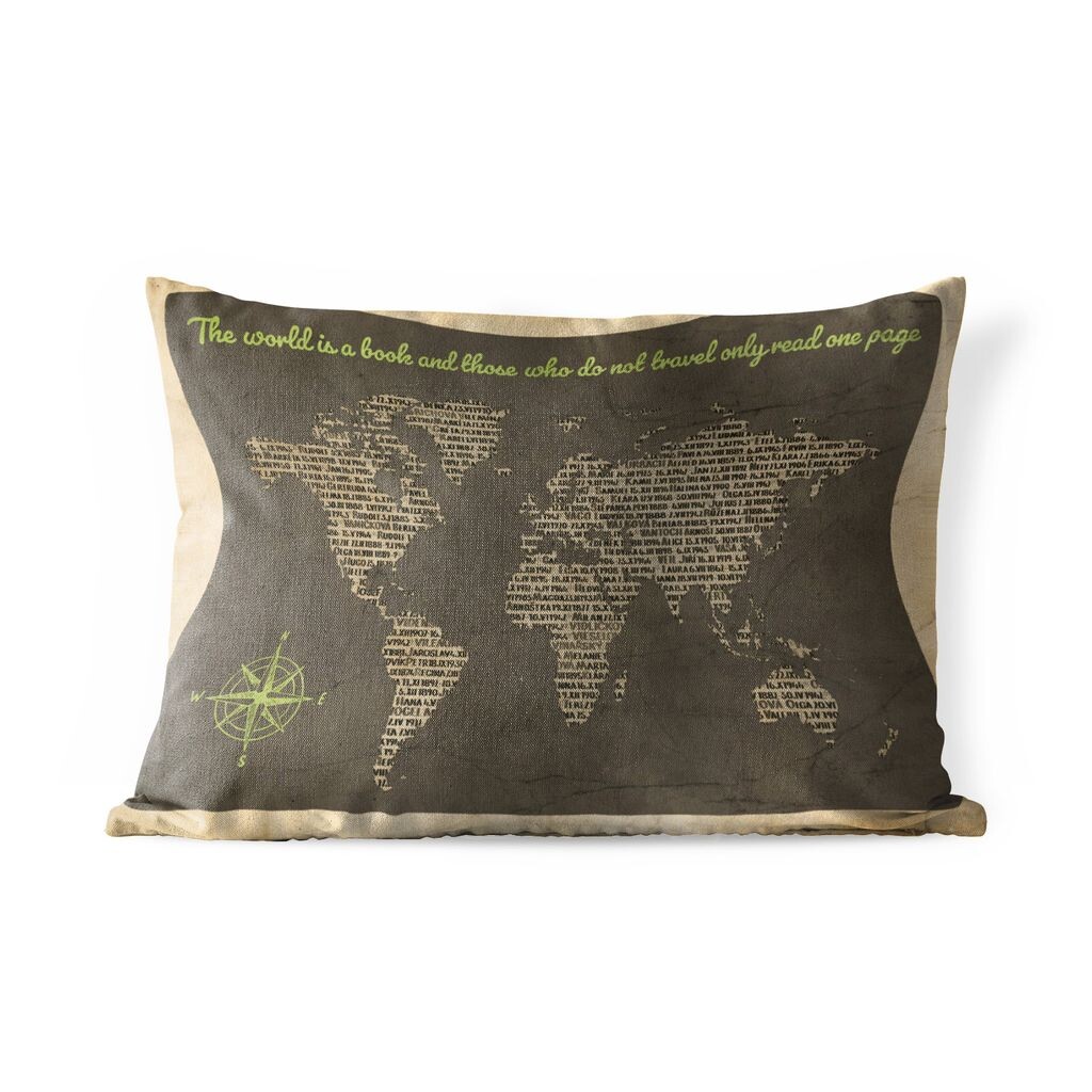

Уличная подушка MuchoWow - Карта мира - Цитата - Книги - 50x30 см - Устойчивость к атмосферным воздействиям - Подушка для отдыха - Чехол на подушку - Хлопчатобумажная ткань - Декоративные наволочки, мультиколор